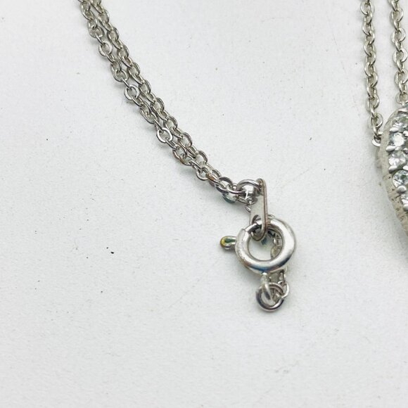Silver Tone Heart Pendant Necklace Clear Rhinestones Open Heart Romantic - Picture 6 of 8